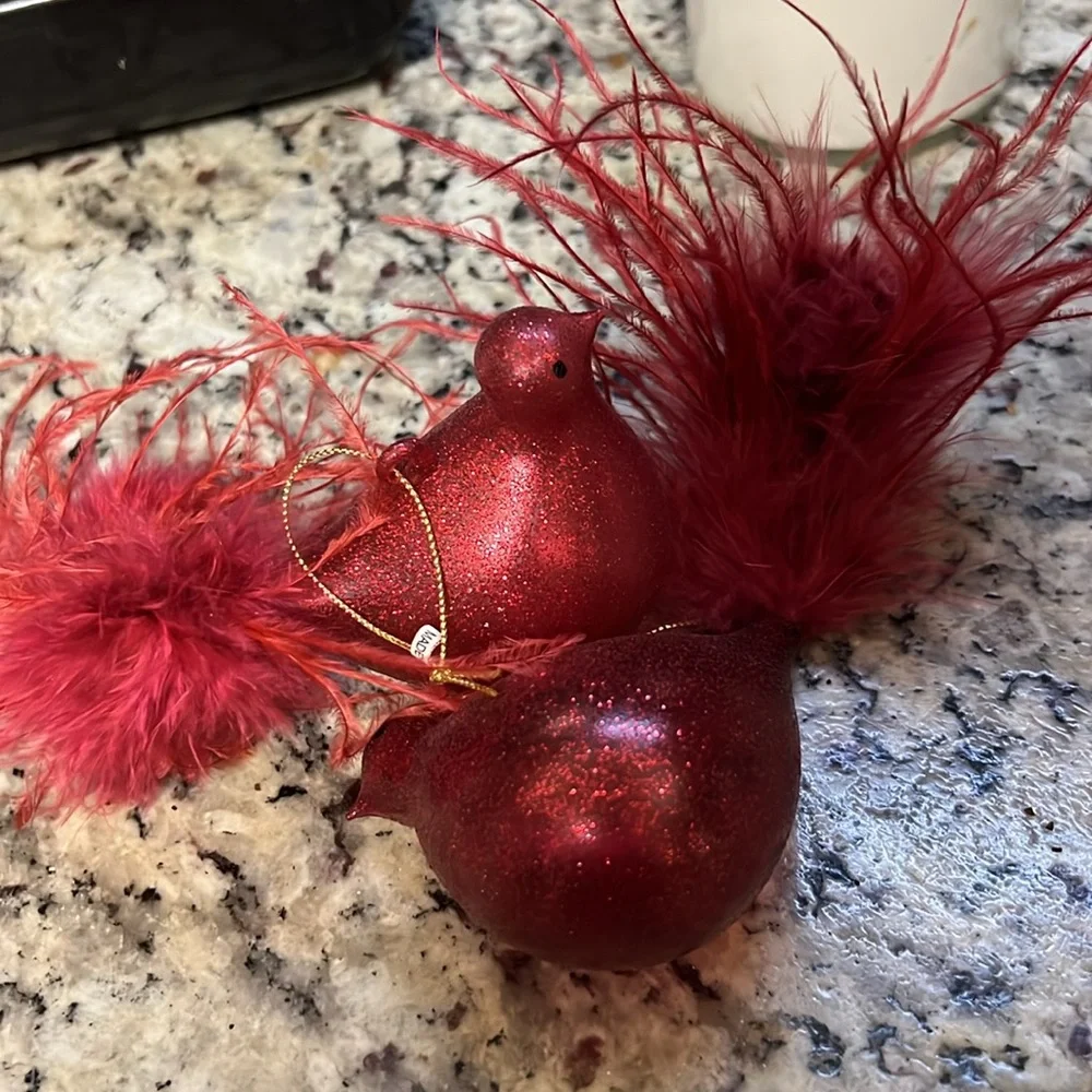 Pier One Set of 2 Vintage Red Bird Christmas Ornaments